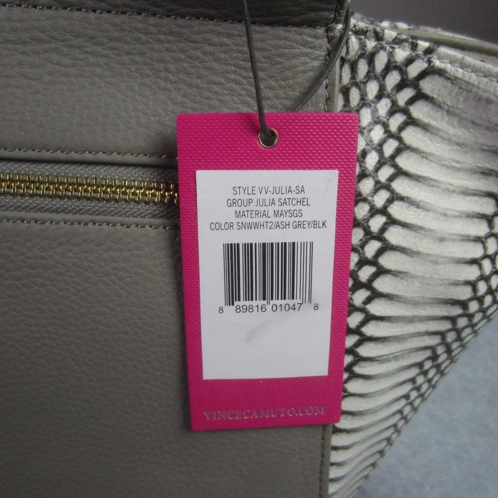 Vince Camuto Julia Satchel Handbag White Black Snake Leather Purse‎ NWT